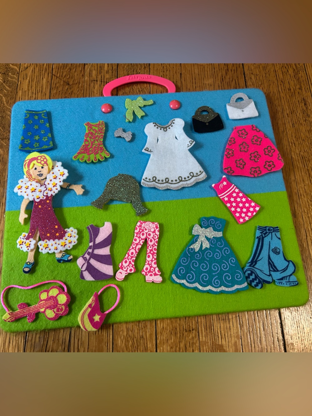 Kids Felt board- Blue and Green with 2 family sets and a dress up set